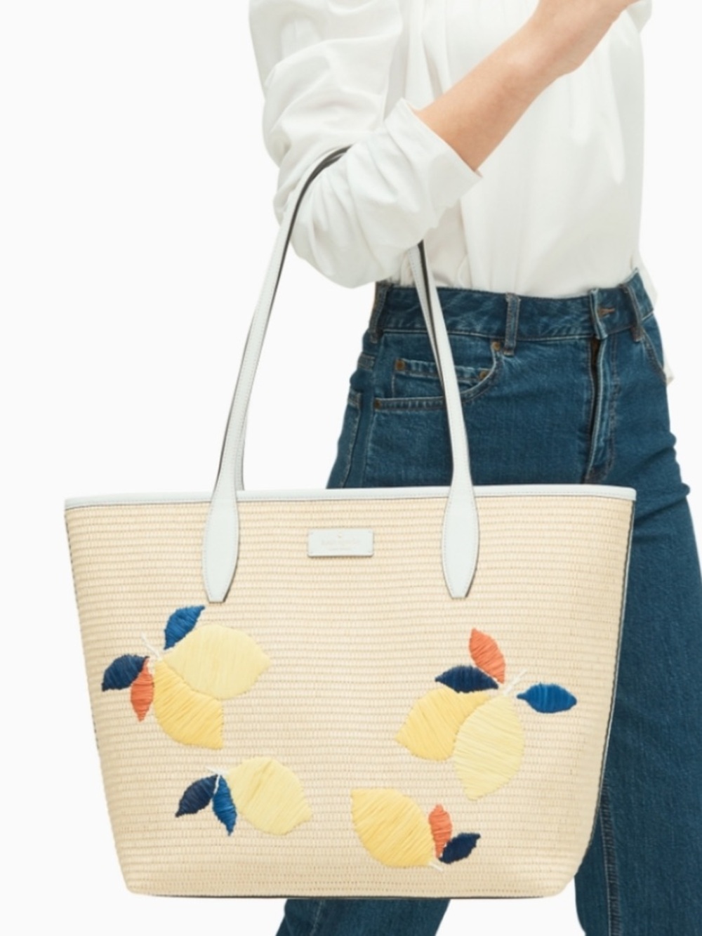 Kate Spade New York Ash Straw Lemon Zest Large Tote Bag